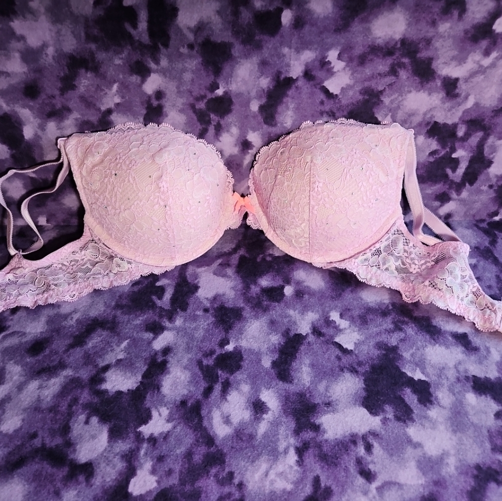 Victoria's Secret Woman Bra 34D Pink Padded Lace Dream Angels Push-Up